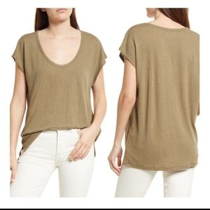 Madewell Linen-Blend U-Scoop Tee Green Size XXS
